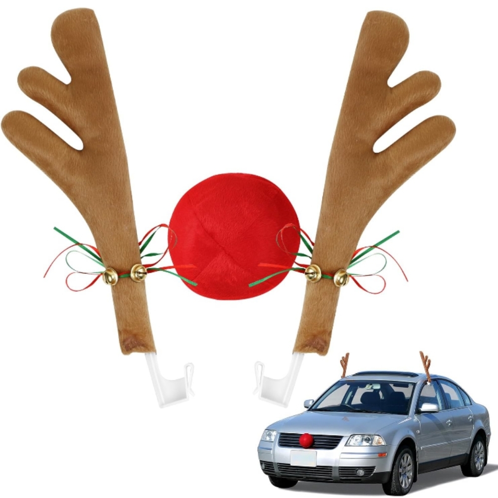 Car Christmas Reindeer Antlers Decorations Vehicle Christmas Car